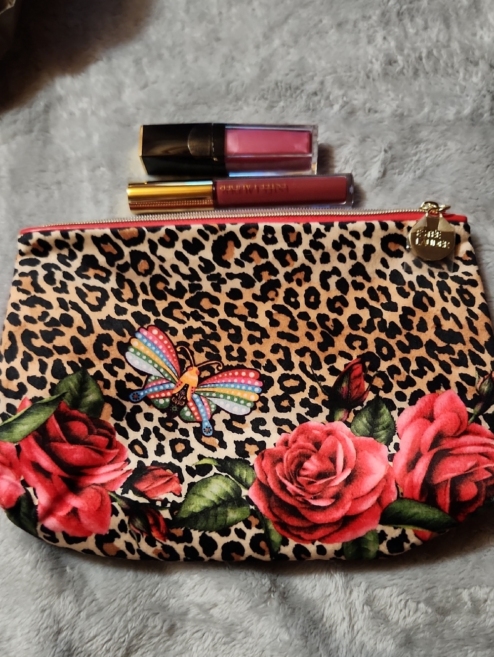 Estee Lauder Leopard Rose & ButterflyPrint Cosmetic Pouch   - Lipstick And Gloss